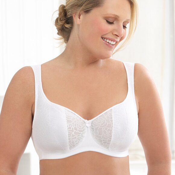 Glamorise 34D NATURAL-WIRE Demi Bra Stretch-Back WIDE~CUSHIONED~STRAPS White NEW - Picture 13 of 16